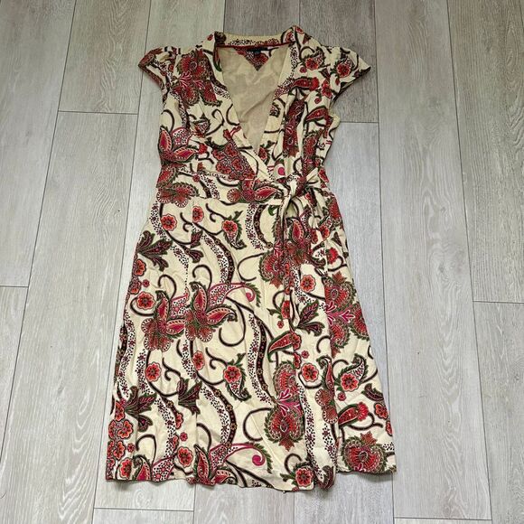 Tommy Hilfiger Dresses & Skirts - Tommy Hilfiger 100% cotton paisley cap sleep wrap fall midi dress size‎ small
